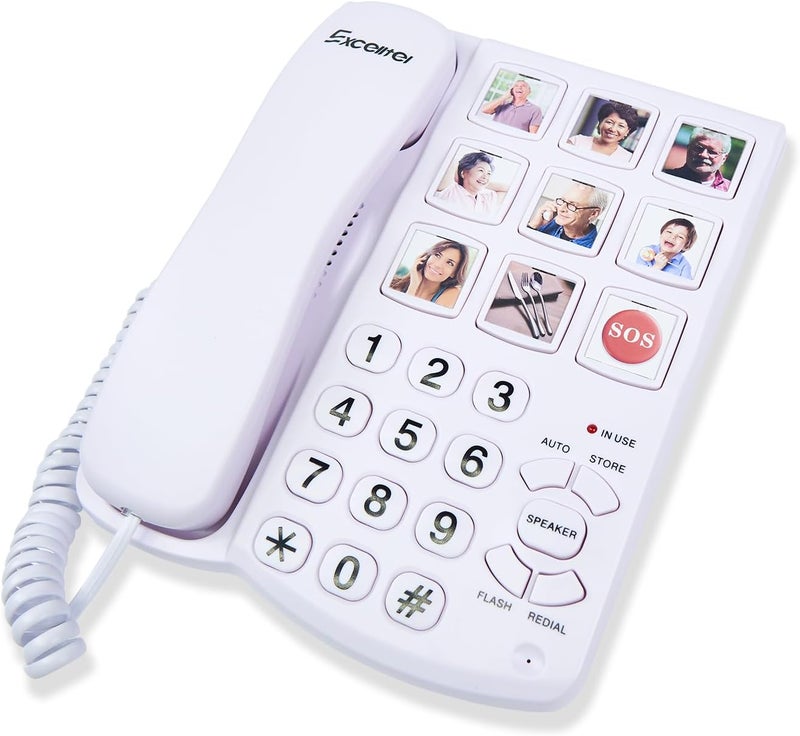 Excelltel Big Button Phone for Seniors, Corded Landline Telephone with Handsfree Function and 9 Groups of Memory, One-Touch Dialling,Suitable People with Vision Disorders/Hearing Damage (EX-LD-858HF) - Image 1